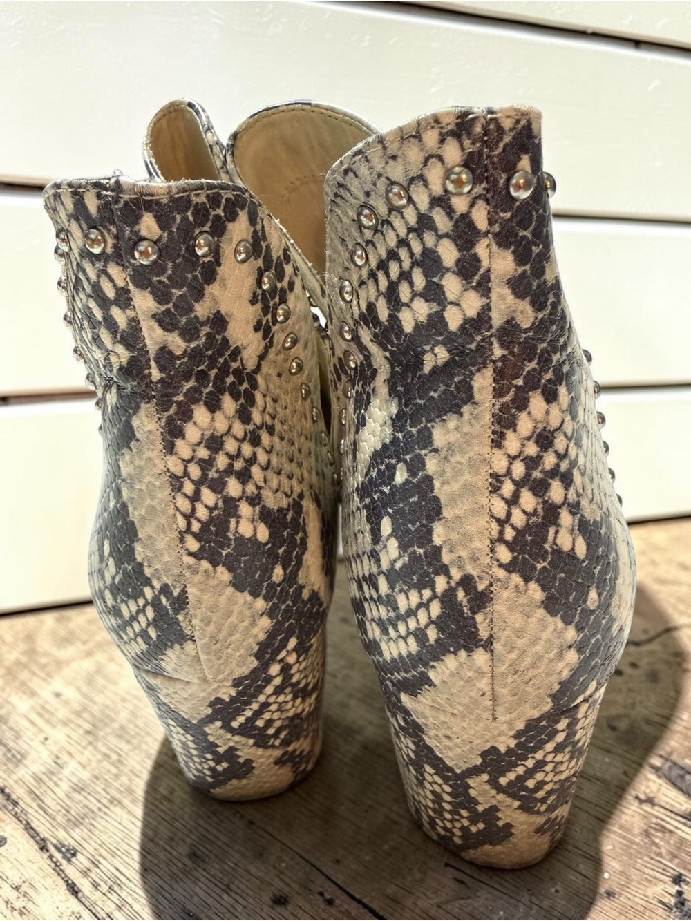 Steve Madden Rockstar Snakeskin Ankle Booties 9.5 Studded Block Heel - Picture 6 of 8